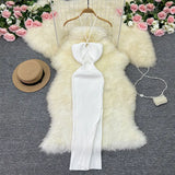 Zingj Sunshine Wind Sweet Slim Show Thin Tight Knit Dress Socialite Temperament Hanging Neck Off The Shoulder Slit