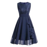 Tunic Sundress Lace and Chiffon Peplum High Waist Purple Swing Dresses Women Sleeveless Party Robe Female A Line