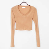 Five Colors Pink Autumn New Top Women's Korean V-neck Sexy Long Sleeve T-shirt Tight Bottoming Summer Big Bust