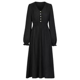 Autumn And Winter New Women's V Collar Waist Solid Color Long