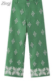Embroidery High Waist Pants For Women Green Wide Leg Pants Women Summer Vintage Baggy Pants Woman Boho Women's