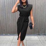 fashion vest suit two-piece ladies high waist elegant black front split office clothes suit female matching