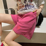 Casual Heart Shape Sports Shorts Women Cute Preppy Style Loose Wide Leg Short Pants Girl Student High Waist Sweet