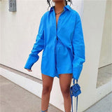 Tracksuits Shirt With Mini Shorts Cotton Two Pieces Sets Fashion Clothing Outfits Women Blouses Fashion