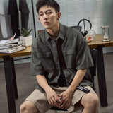 New Retro Tools Pocket Shirt Men's Youth Trend Loose Short-Sleeved Shirt Middle