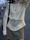 Distressed Crochet Knit Sweater- Outfit