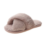 Zingj Slippers Female 2023 Autumn And Winter New Women Flat Toe Home Cross Plush Slippers- Outfit