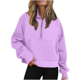 Autumn And Winter New Ladies Scuba Sports Semi-Zipper Yoga Clothes Loose Short Hooded Sweater