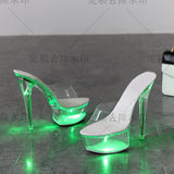 Zingj 34-43 Sexy Super High Heels Luminous Thin Heel Waterproof Platform Sandals Transparent Model Crystal Shoes Wedding