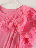 Women pink Color Ruffle Irregular Elegant Casual T-shirt New Round Neck Short Sleeve Fashion Spring Summer 2022