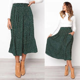 Summer Autumn Casual Chiffon Print Pockets High Waist Pleated Maxi Skirt Womens Long Skirts For