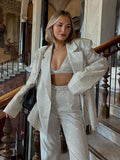 Set 3 Piece Set Women Sets Top Female High Waist Pants Suits Jacket Sexy Outfits Club Glitter Suit Tracksuit Clothing