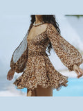 Printed Deep V Flare Sleeve Shirt Suits Women Sexy Short Pleated Mini Skirt Set Summer Beach Vacation Street Casual