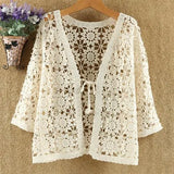 Hollow Lace Sunscreen Cardigan Sweater Women Wide Loose Air Conditioning Knitted Sweater Thin Section Female Spring