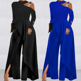 Spot 2025 New Solid Color Long Sleeve Off-The-Shoulder Women's Elegant Party Wide-Leg
