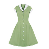 Single-breasted Shirt Retro Dresses Vintage Party Sundress Turn Down Collar Cotton Knee-Length Pinup 1950s Style