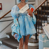 Short Sleeve Puff Tulle Mini Dress-Outfit
