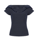 BM Style Babes V-Neck T-Shirt Women's Striped Three-Spring Short-Sleeved Slimmed Thread New