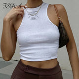 2021 Letter Print Crop Top Women Casual Summer Off Shoulder Black Basic Sexy White Ribber Fashion Tank Tops