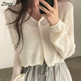 Sweaters Women Pure Color Elegant Ulzzang Lady V-neck Knitting Leisure Student All-match Holiday Basic Sun-proof