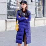 Women Double Sided Down Long Jacket Winter Double Breasted Warm Parkas White Duck Down