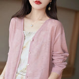 Zingj Hemp Knitting Cardigan Female Thin Ice Silk Linen Coat Sunscreen Clothes Summer Loose Outside The Shawl Air Conditioning Shirt-Outfit