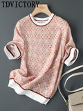 Vintage Printed Thin Chiffon Pullover Tops T Shirt Women Fashion Casual Elegant Chic Silk Satin Loose