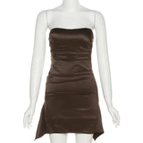 Summer New Women's Fashion Pure Color Sexy Folding Waist Dress Slim Skinny Chest