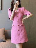 Vintage Small Fragrance Tweed Dresses For Women Korean Fashion Casual Party Mini Sundress Sweet Summer Dress