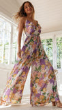 Queens Women Boho Bodysuits Floral Print Strapless Loose Rompers Bohemian Elastic Waist