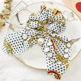 Chiffon Bowknot Silk Hair Scrunchies Women Pearl Ponytail Holder Hair Ties Hair Rope Rubber Bands Headwear Hair