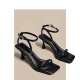 Soft ~ Peaching Feeling Side Toe With Fashion Fine Heel Women's Summer White High Heels Roman