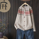 sleeves knitted cardigan jacquard sweater autumn winter new retro lazy style jacket