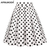 Cotton Women Office Tunic Midi Skirts High Waist Polka Dot Print Kawaii Summer Korean Style Retro Vintage 50s 60s