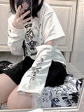 Detachable Long Sleeve Cotton T-shirt Women Japanese Cartoon Print Kawaii Graphic T Shirts Y2k Aesthetic Harajuku