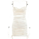 Lace Backless Mini Dress Women 2022 Summer Fashion Spaghetti Strap Sleeveless Bodycon Sexy Club Party Ruched