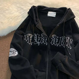 Embroidery Hoodies Women's Oversized Street Loose Flocking Sweatshirts Vintage Hoodie Casual Cardigan Sweatshirt