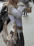Super Crop Long Sleeve Striped Crochet Knit Top- Outfit