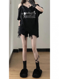 Sweet Cool Girls Letter Print T-shirt Y2k Aesthetic Off Shoulder Fashion Slash Neck Tshirts Women All Match Loose