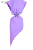 O Neck Tank Waist Hollow Out Bandage Dress Women Purple Sleeveless Asymmetric Bodycon Dressl Celebrity Party Club