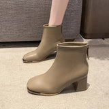 Zingj Heel Martin Boots Female 2024 Autumn And Winter New Korean Version Of Fashion Square Head Thick Heel Rear Zipper Short Tube Martin