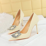 Zingj Fashion Banquet High-Heeled Shoes Women's Shoes Fine Heel Ultra High Heel Shallow Mouth Pointed Water Diamond Buckle Single Shoes