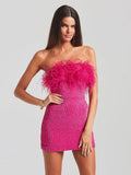 Women's Dress Sexy Bareback Ostrich Hairy Twisted Dress High-End Temperament Fashion Sleek Ass
