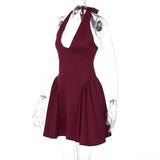 Deep V-Halter Backless A-line Mini Dress- Outfit