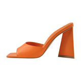 Onlymaker Women Square Toe PVC Slip on Clear High Heels Transparent Summer Concise Casual Party Dress