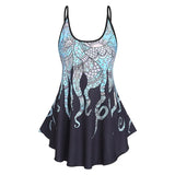 Casual Fashion Women'S Tops Summer Lace Up Octopus Print Scoop Neck Tank Top Basic Streetwear