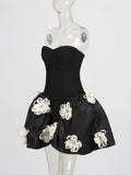 2025 Spring New Dress Elegant Fashion Style Spliced Three-Dimensional Flowers Fluffy Skirt