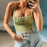 Fashion Ruched Green Women Tank Top Sexy haut femme Women crop top gothic Camis Casual