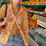Vintage Women Shirt Button Long Sleeve Blouse Y2K Aesthetic Autumn Spring Clothes Streetwear Female Fashion Shirt