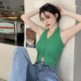 Women's Tank Top Zipper Solid Color V Neck Slim Sexy Knitted